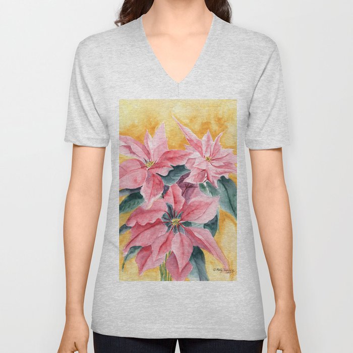 Poinsettia V Neck T Shirt