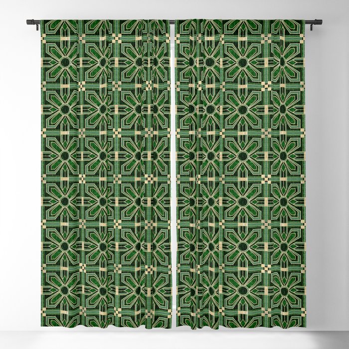 Art Deco Floral Tiles In Emerald Green And Faux Gold Blackout