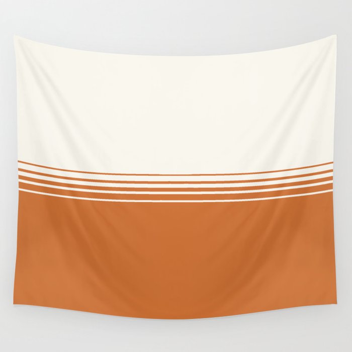 Retro Orange Minimalist Stripes Wall Tapestry