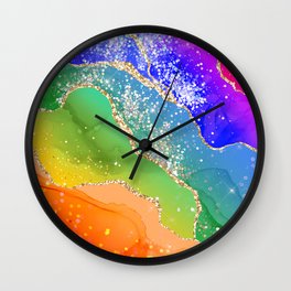 Vibrant Rainbow Glitter Agate Texture 06 Wall Clock