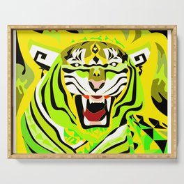 yellow light tiger ecopop in zodiac bengal wallpaper art  Serving Tray