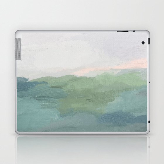 Farmland Sunset I - Seafoam Green Mint Black Blush Pink Abstract Nature Land Art Painting Laptop & iPad Skin