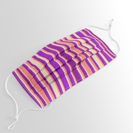 [ Thumbnail: Tan, Dark Violet, Purple, and Salmon Colored Striped Pattern Face Mask ]