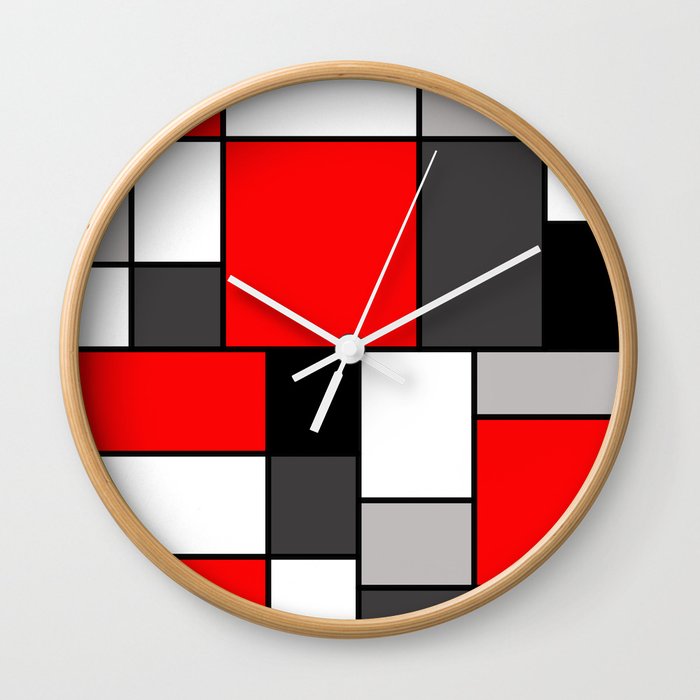 Red Black and Grey squares Wall Clock