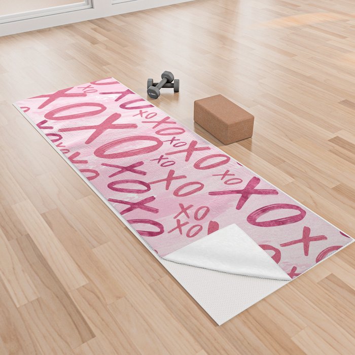 Preppy Room Decor - XOXO Watercolor Collage on White Yoga Towel