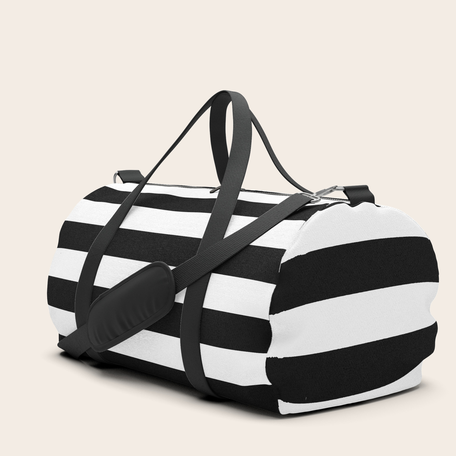 black and white striped luggage