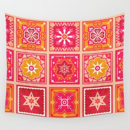 Talavera Mexican Tile – Hot Pink & Orange Palette Wall Tapestry