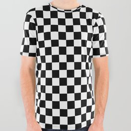 Classic Black and White Race Check Checkered Geometric Win All Over Graphic Tee
