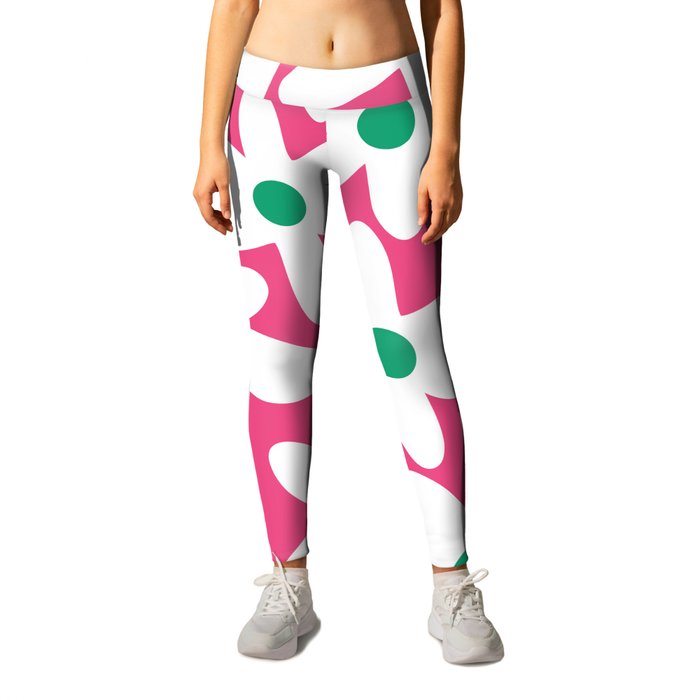 Daisy Time Colorful Retro Floral Pattern Preppy Pink Green White Leggings