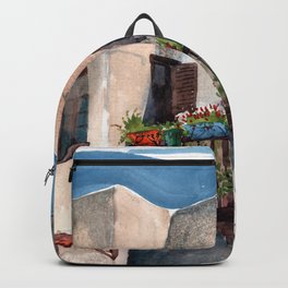 Herbs and blossom on Rhodian balcony Backpack