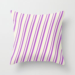 [ Thumbnail: Orchid and Beige Colored Stripes Pattern Throw Pillow ]