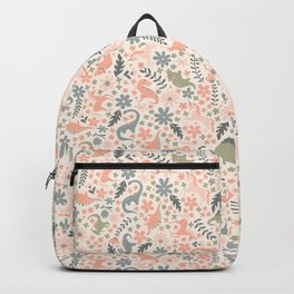 Floral Burst of Dinosaurs and Unicorns in Pink + Green Backpack