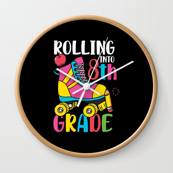 Rolling Into 8th Grade Wall Clock