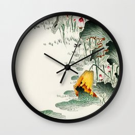 Frog in the swamp  - Vintage Japanese Woodblock Print Art Wall Clock | Frog, Swamp, Lotus, Japanese, Koson, Lake, Ohara, Insects, Asia, Ukiyo E 