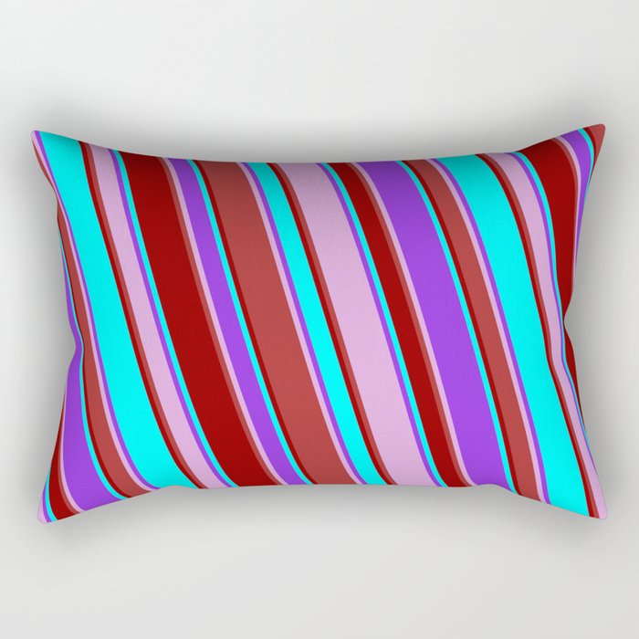 Purple, Plum, Brown, Dark Red & Cyan Colored Lines/Stripes Pattern Rectangular Pillow