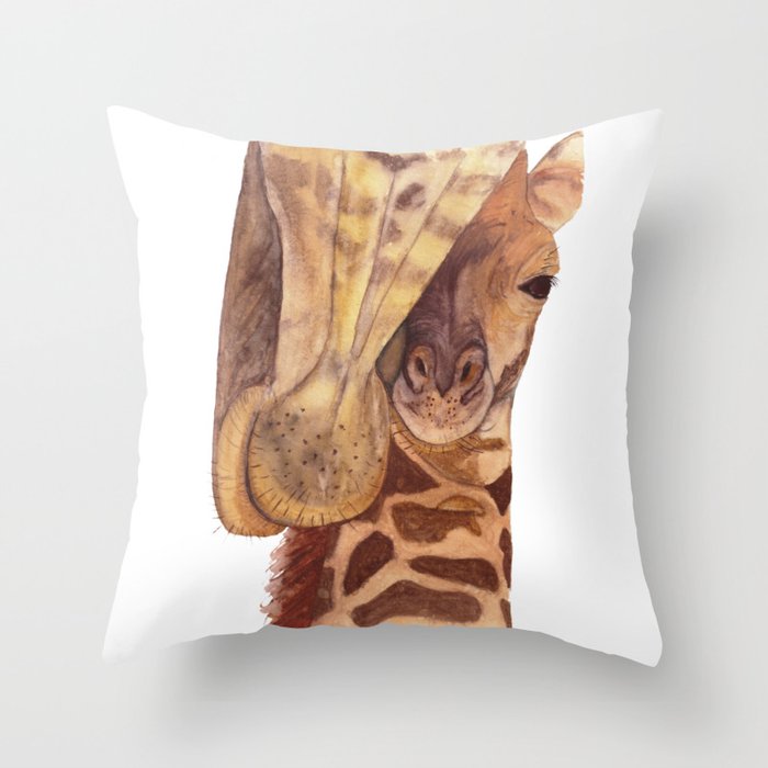 Baby giraffe and his mother Throw Pillow