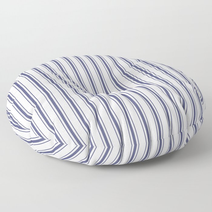Wide Midnight Blue mattress Ticking Stripes on White Floor Pillow