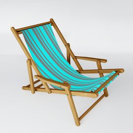[ Thumbnail: Grey and Aqua Colored Lined/Striped Pattern Sling Chair ]