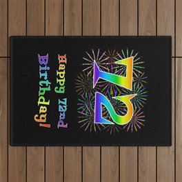 [ Thumbnail: 72nd Birthday - Fun Rainbow Spectrum Gradient Pattern Text, Bursting Fireworks Inspired Background Outdoor Rug ]