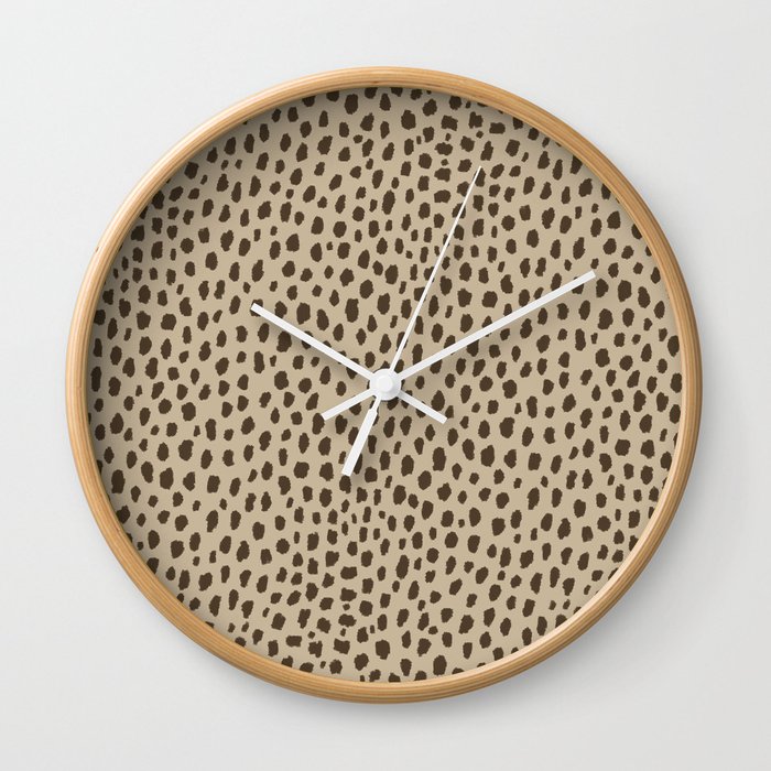 Handmade polka dot brush spots pattern (brown/tan) Wall Clock