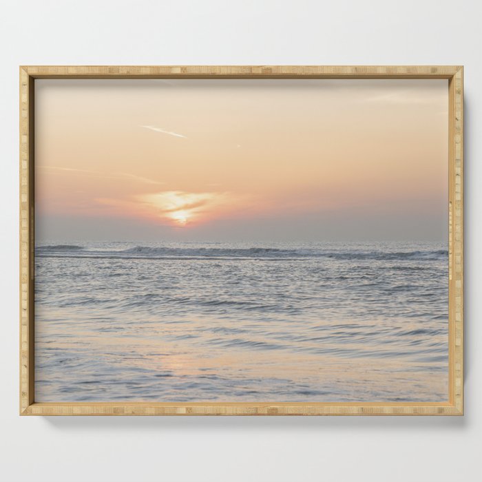 Italian coastal sunset art print - orange beach and sun - nature and travel photography Serving Tray