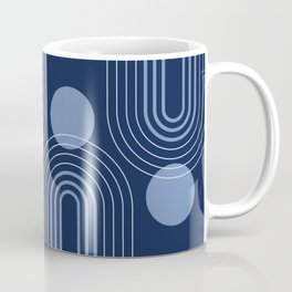 Mid Century Modern Geometric 145 in Midnight Blue (Rainbow and Sun Abstraction) Coffee Mug