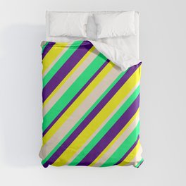 [ Thumbnail: Indigo, Yellow, Beige & Green Colored Pattern of Stripes Duvet Cover ]