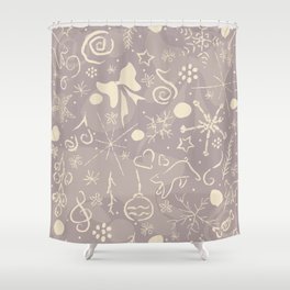 Cute Pattern with winter doodles on blue background with shades Shower Curtain