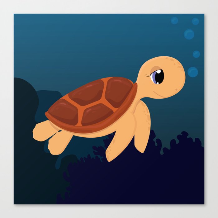 Cute turtle swims underwater in the ocean Canvas Print