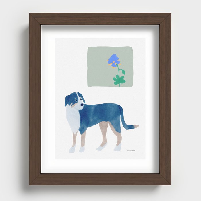 Dog and a Square Window - Indigo and Sage Recessed Framed Print