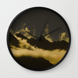 Mid Century Modern Round Circle Photo Graphic Design Mysterious Black Mountains With Rising Clouds Wall Clock