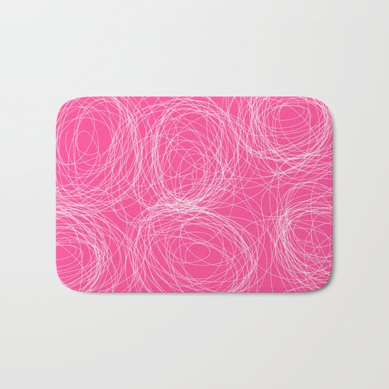 Abstract white circles and dots - abstract pattern - on pink Bath Mat