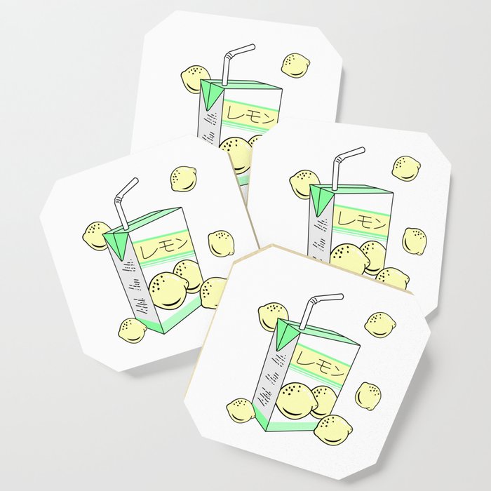 Japanese Lemon Juice Box 90s Aesthetic Pastel Anime Coaster by