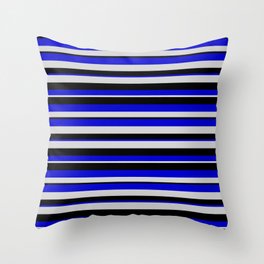 [ Thumbnail: Blue, Light Gray & Black Colored Striped Pattern Throw Pillow ]
