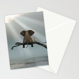 elephant and dog sit on a tree during a flood Stationery Card