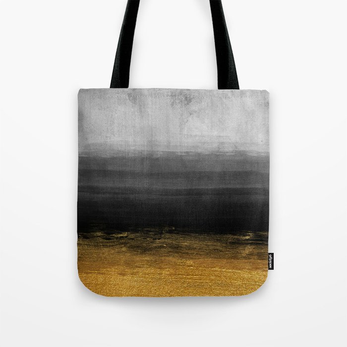 Black and Gold grunge stripes on modern grey concrete abstract background - Stripe -Striped Tote Bag