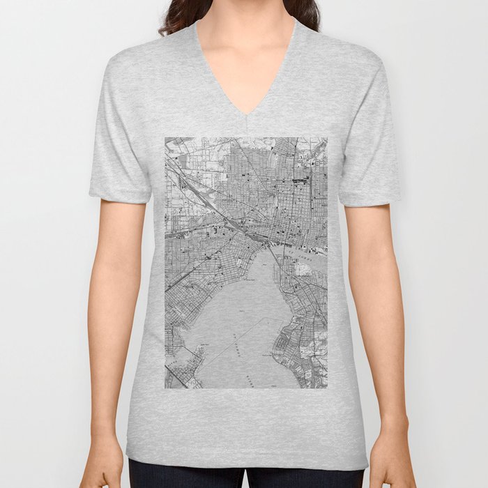 Vintage Map Of Jacksonville Florida 1950 Bw Unisex V Neck By