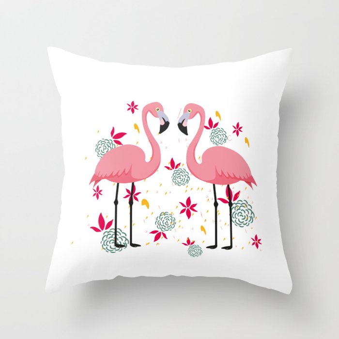 Flamingos pair pineapples tropical summer vibe Throw Pillow