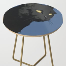 Vintage Black Cat With Yellow Eyes On Blue Background Side Table