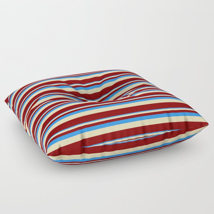 Blue, Tan, and Maroon Colored Lined Pattern Floor Pillow