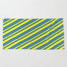 [ Thumbnail: Yellow and Blue Colored Pattern of Stripes Beach Towel ]