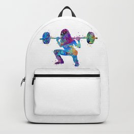Squat Girl Art Fitness Gift Colorful Blue Purple Watercolor Artwork Gym Art Backpack | Bodybuilding, Girlsroomdecor, Squatting, Sportsart, Weightlifting, Crossfit, Olympic Games, Lifting, Legday, Workout 