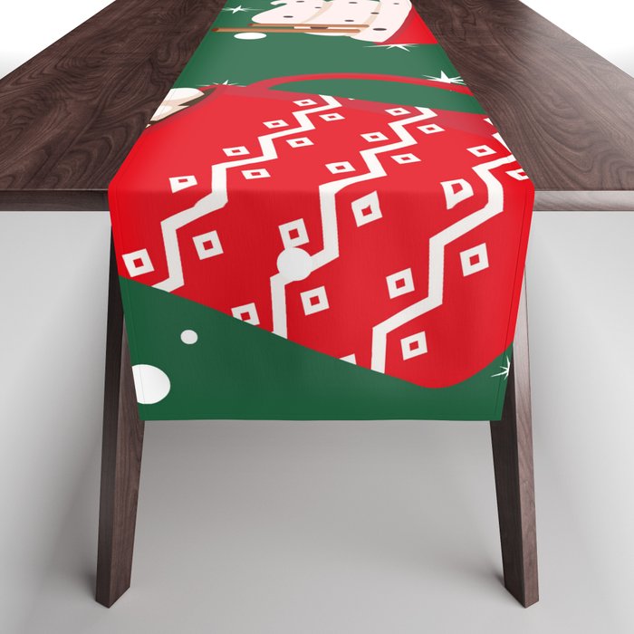 Seamless Pattern. Red Cup with a Hot Drink. Christmas Cute Card 01 Table Runner