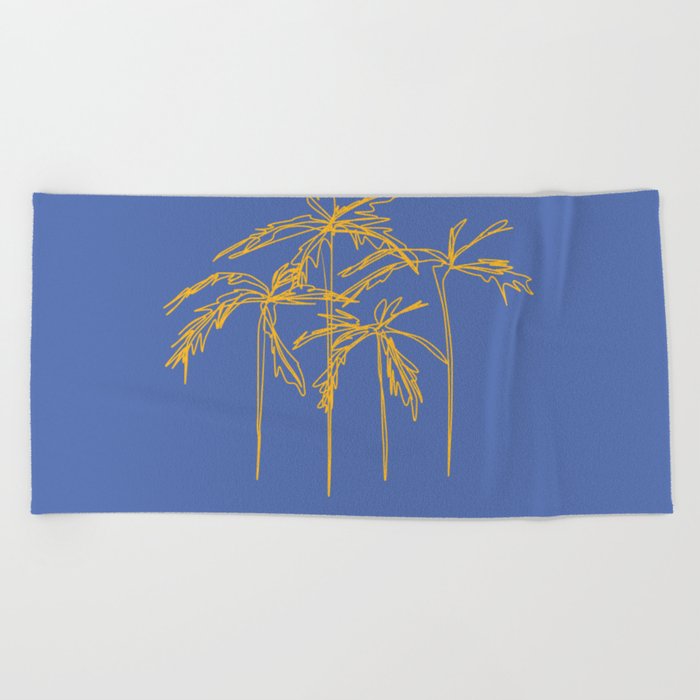 PalmTree - Blue Yellow Minimalistic Line Art Design Pattern Beach Towel