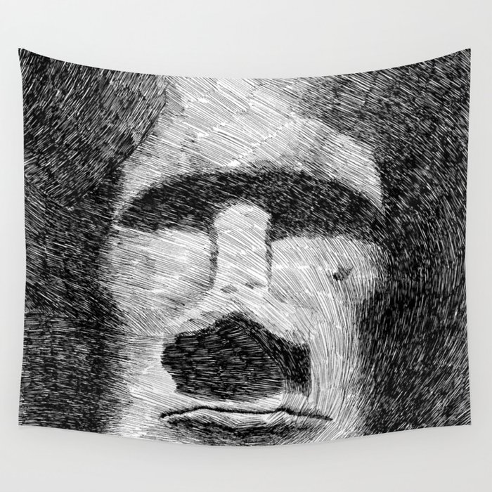 Easter island - Moai statue - Ink Wall Tapestry