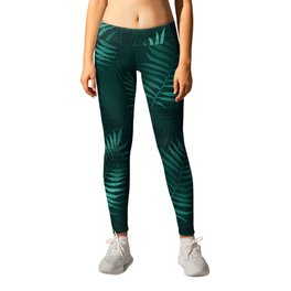 Teal and Gold Leopard Print Pattern 12 Leggings