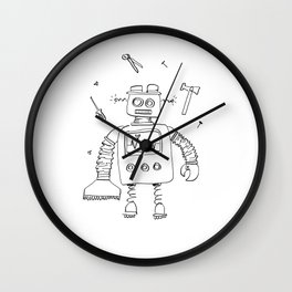 Robot at work, digital illustration by Alis | children art Wall Clock