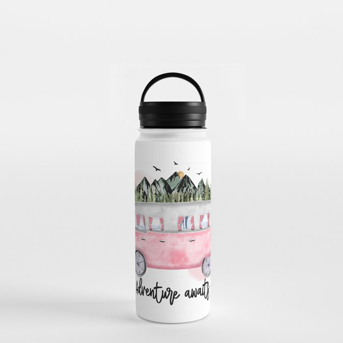 Adventure Awaits Pink Camper Water Bottle