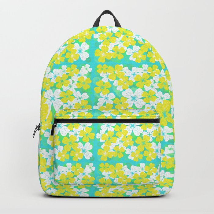 Retro Desert Flowers Yellow on Turquoise Backpack