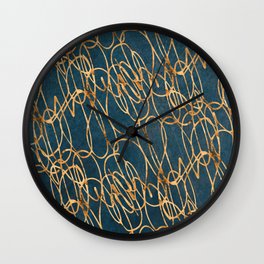Rose Gold Elegant Scribbles on Steel Blue Suede Wall Clock